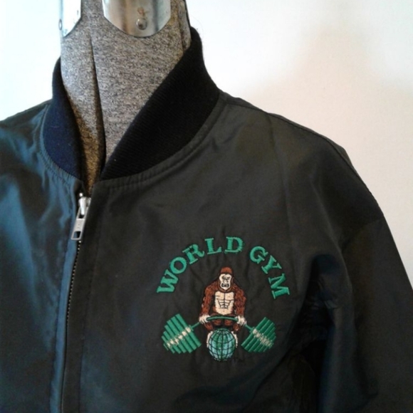 RARE Tony Nowak Embroidered bomber crop Jacket World Gym Gorilla 90's Sz L Vtg - Picture 6 of 8